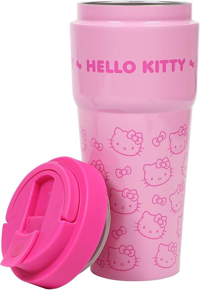 Bioworld Hello Kitty Character Print Pink 27 Oz Stainless Steel Travel Coffee Tumbler