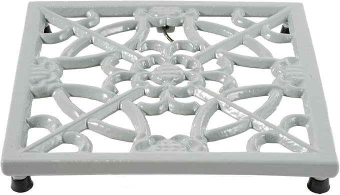 JOGREFUL Cast Iron Trivet Mats, Kitchen Pot Holders to Portect Table/Countertops, Heat Resistant Mats for Teapot/Hot Dishers/Plates, Vintage Mats with Weighted-Base, Flower Gray