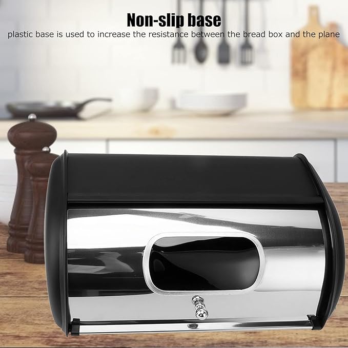 Bread Box, Multifunctional Bread Storage Holder Iron Keep for Home, Stainless Steel Bread Storage Bin with Lid (Black)