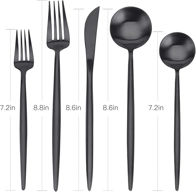 Matte Black Silverware Set, Bysta 20-Piece Stainless Steel Flatware Set Cutlery Set Service For 4, Satin Finish, Dishwasher Safe, Nice Gift Box