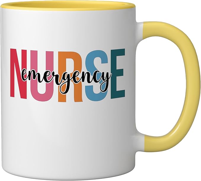 Emergency Nurse Mugs For Womens ER Nurse Gifts Ceramic Mug, Yellow/White