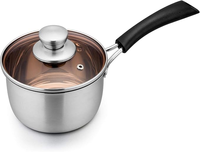 TeamFar 1 Quart Saucepan, Stainless Steel Saucepan with Lid, Small Sauce Pot Milk Pan Cookware for Home Cooking, Non Toxic & Healthy, Easy Clean & Dishwasher Safe