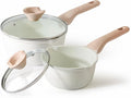 Kordisen Sauce Pan Set with Lid, 1.5Qt & 2.5 Qt Nonstick Cooking Pots with Pour Spout, Easy to Clean, Small Kitchen Induction Saucepan with Ceramic Coating, PFOA/PFOS Free (Cream)