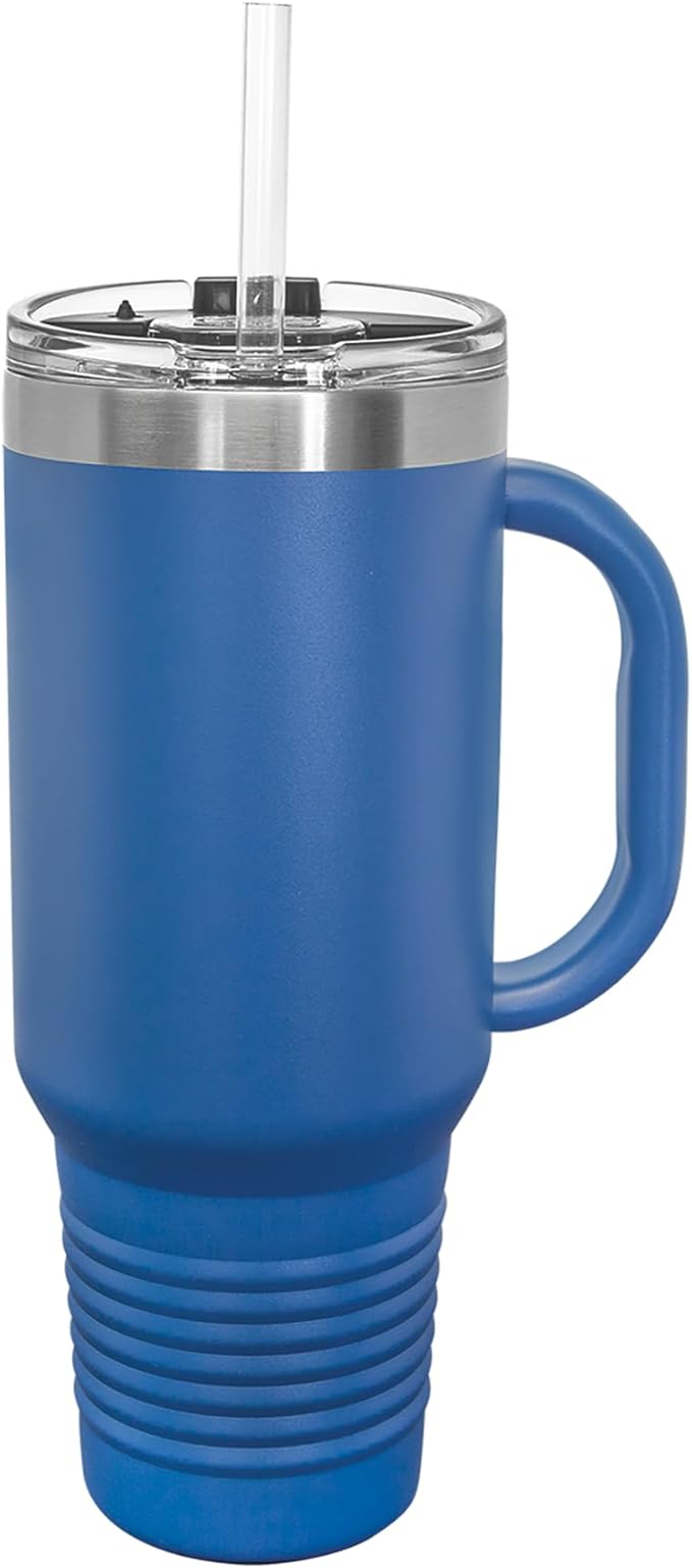 LaserGram 40oz Vacuum Insulated Travel Mug with Handle, Sushi, Personalized Engraving Included (Dark Blue)