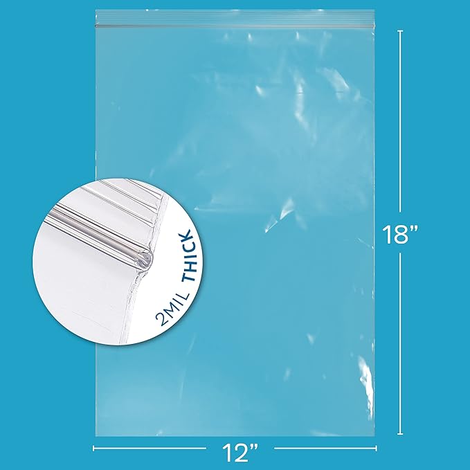 GPI - 12" x 18" Zip Bags, 1000 Count, Clear Plastic Reclosable Zipper Poly Baggies, with Resealable Zip Top Lock. for Freezer, Apparel, Clothing, Food, Home & Office Supplies.