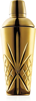 Crystal Cocktail Shaker W/Cutting &Gold Design - 18.5oz-Jumbo Martini Shaker for Elevated Mixology. for Espresso Coffee, Motcha, Mocktail, No Cold Hands. Christmas, Holiday, HomeBar, Parties