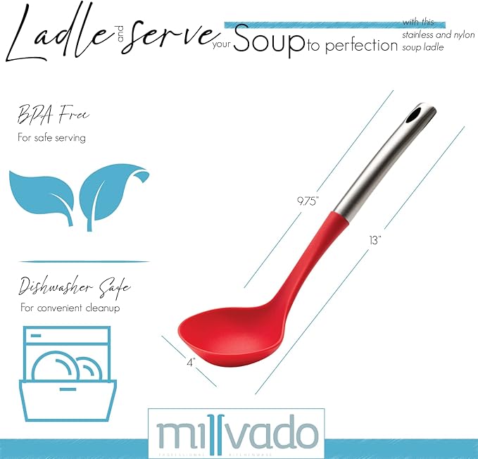 Red Nylon & Stainless Steel Classic Soup Ladle, 13 Inch, Kitchen Ladle, 1 Piece