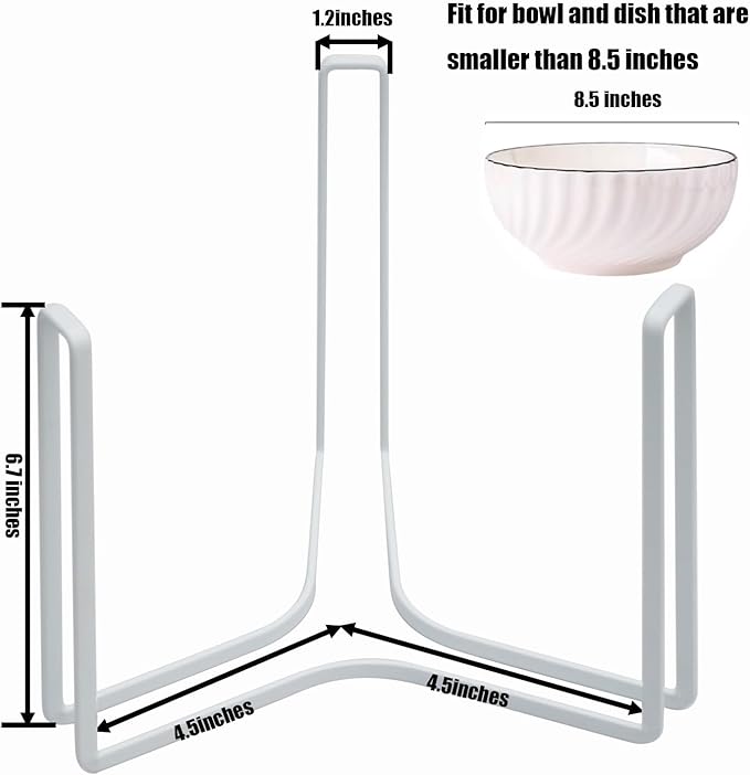 Dinnerware Bowl Plate Holder Fit for 6.5 Inches Diameters Bowl, Metal Bowl Storage Dying Display Rack for Kitchen Drawer, Countertop, Cabinet, Shelf, Cupboard (White, Large 2PCS)