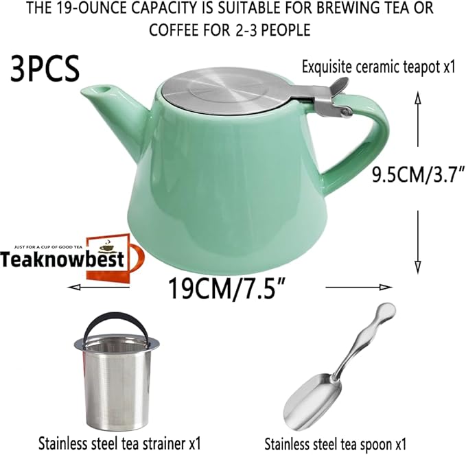 loose tea pot, Ceramic teapot with infuser, 19oz Tea pot for loose leaf tea, Suitable for 2-3 people to brew tea or coffee (azure)