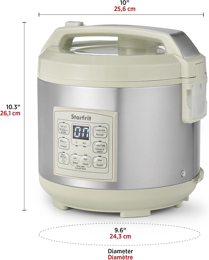 Starfrit Low Carb Rice Cooker - 14 Cups - Stainless Steel Low Carb/Steamer Basket - 7 Preset Functions - 500W