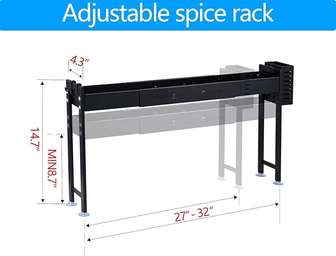 Over Stove Spice Shelf for Kitchen Spice Rack Organizer with Extra Black Basket and Hooks Great for Stove Top Shelf