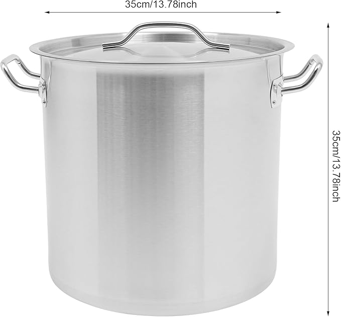33L/34.8Qt Commercial Large Stock Pot with Lid,Nickel Free Stainless Steel Cookware Healthy Polished Stockpots, Induction Soup Pot for Cooking Home Use