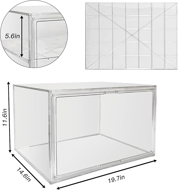 Extra Large 19.7"X14.6"X11.6" Clear Bread Box for Kitchen Counter, Acrylic Pastry Display Case Stackable Storage Container Plastic Bakery Display Case with Magnetic Door