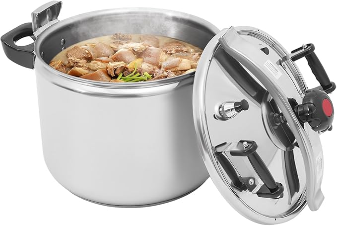 40L Stainless Steel Pressure Cooker, 60Kpa High Pressure Cooker with Safety Valve & Pressure Release, 201 Stainless Steel Cooking Pot for Induction, Gas, Electric Stoves, Home & Restaurant Use