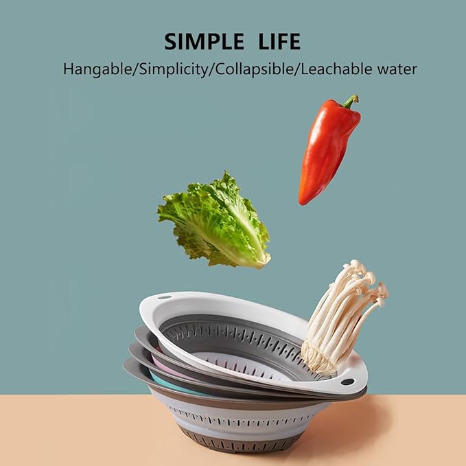 Collapsible Colander and Strainer,Silicone Strainer Colanders & Food Strainers,for Vegetable and Fruit, Kitchen Essentials (2, Blue, 2.5L+2.5L)