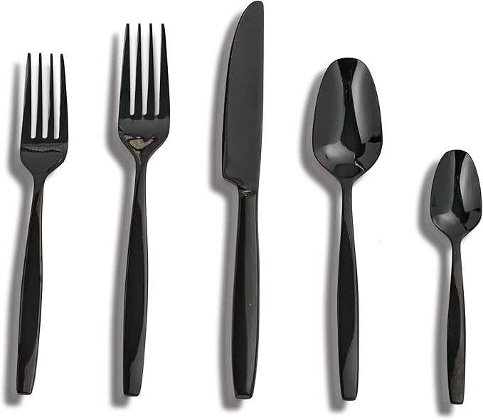 Black 30-Piece Silverware Set,Stainless Steel Flatware Utensils Cutlery Set for 6,Including Steak Knife Fork and Spoon,Dishwasher Safe,Modern Tableware for Home & Dining