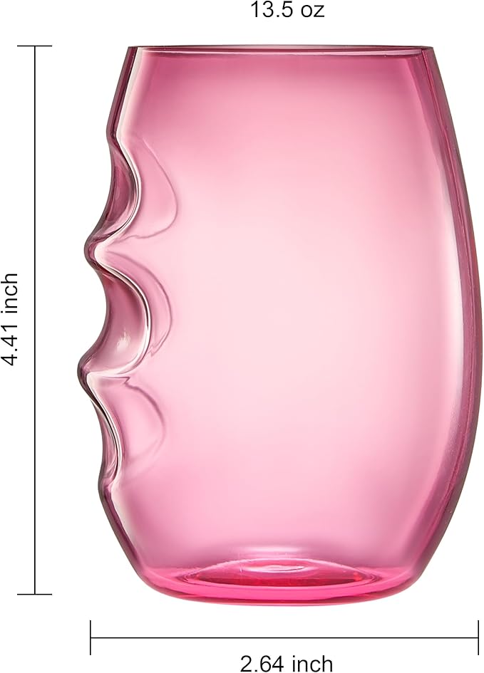 Unbreakable European Plastic Crystal, Stemless Wine Glasses | Set of 4, 13.5 OZ | Acrylic Tritan Set with 3-Finger Indentations - Pastel Colored Tumbler Set, BPA Free, Reusable, Naturally Aerates Wine