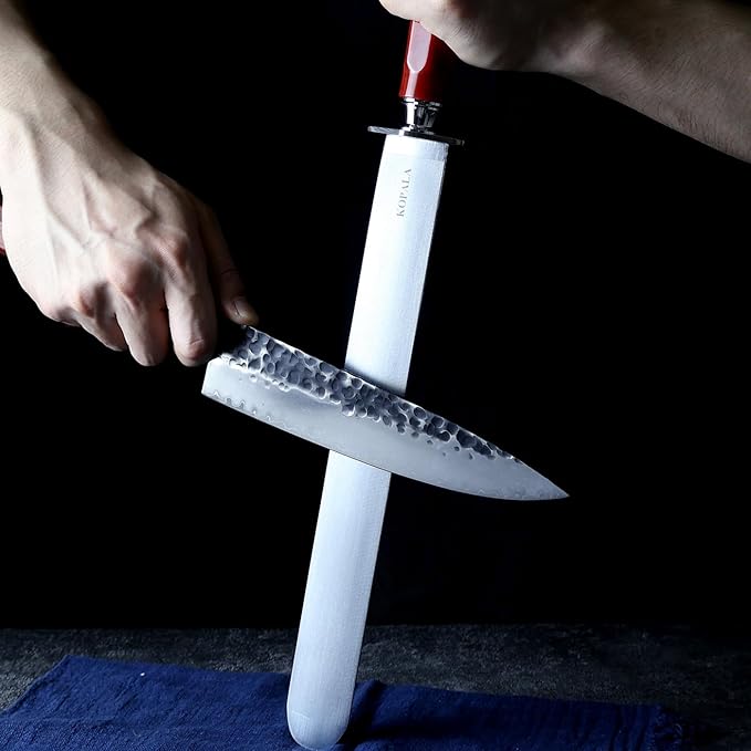 Sharpening Steel Knife Sharpener Rod Flat 12 Inches Honing Steel for Knives Heavy-duty Red