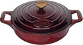 La Cuisine Cast Iron Braiser Shallow Dutch Oven Braising Saute Pan 3.75 QT 11" Dia. Internal Matte Black Enamel Coating, Oven Safe up to 500° F Cranberry