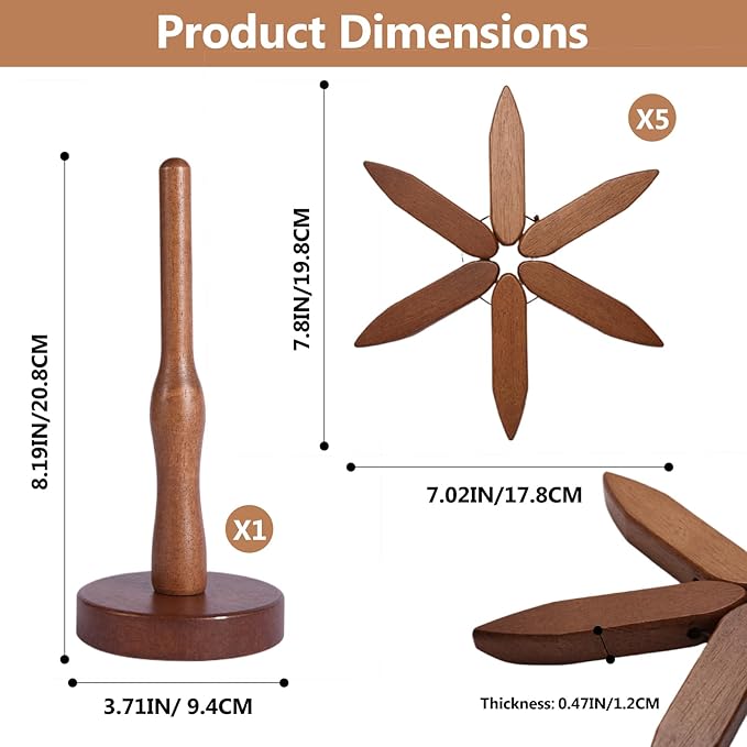 Wooden Tree Trivets for Hot Dishes, Wood Coasters Set of 5 for Hot Pots and Pans Stackable, DIY Wooden Christmas Tree Trivet (5 Walnut Trivets +1 Stand)
