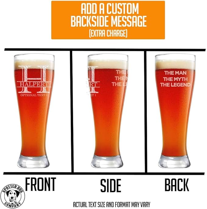 Personalized Etched 23oz Pilsner Beer Glass - Custom Engraved Christmas Gifts for Men, Dad Drinking Birthday Glasses, Gifts for Him, Halpert Monogram