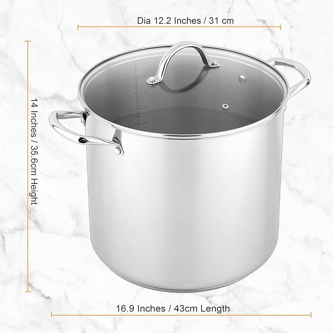 GreatChef Stock Pot Stainless Steel for Cooking Riveted Handle, Heavy Duty Vessel,Induction Compatible All Cooktops in Use, Dishwasher & Oven Safe (20 Quart + Canning Rack)