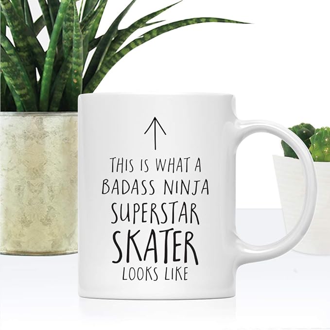 Andaz Press Funny 11oz. Ceramic Coffee Tea Mug Gift, This is What a Badass Ninja Superstar Skater Looks Like, 1-Pack