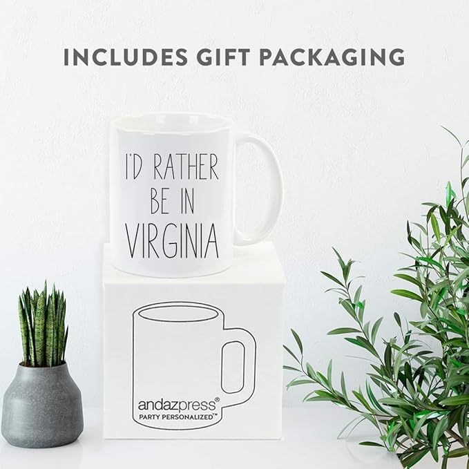 Andaz Press U.S. State 11oz. Coffee Mug Gift, I'd Rather Be in Virginia, 1-Pack, Long Distance College Going Away Study Abroad Birthday Christmas Gifts