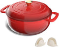 ROVSUN Enameled Cast Iron Round Dutch Oven, 6QT Pot with Lid &Dual Handles with Silicone Gloves,Oven Safe up to 500°F, Heavy-Duty Pre-Seasoned Cookware for Bread Baking, Braising, Stews, Roasting, Red