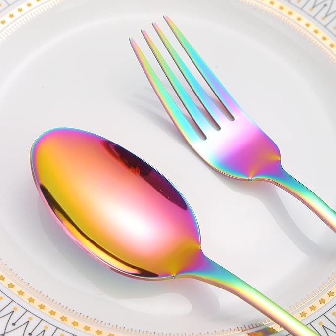 Rainbow Silverware Set for 12 Colored Flatware 60 Pieces Stainless Steel Cutlery Colorful Spoon Fork Knife Kitchen Utensils Restaurant Festival Parties Everyday Use