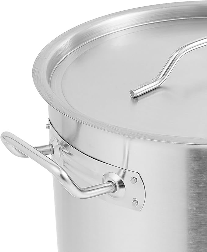 25L/26.4Qt Commercial Large Stock Pot with Lid,Nickel Free Stainless Steel Cookware Healthy Polished Stockpots, Induction Soup Pot for Cooking Home Use