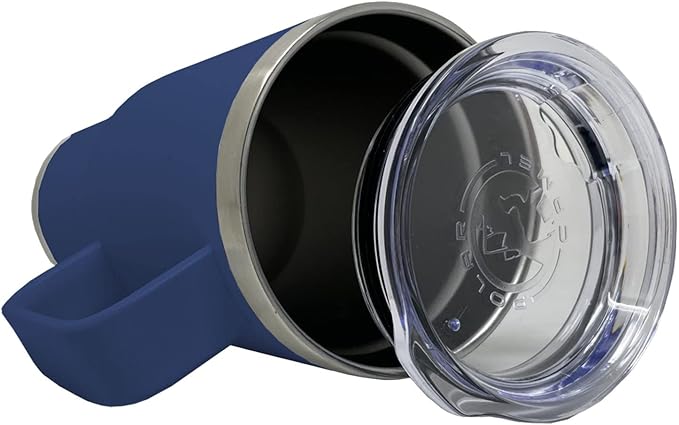 LaserGram 20oz Vacuum Insulated Travel Mug with Handle, Tiki Statue, Personalized Engraving Included (Navy Blue)