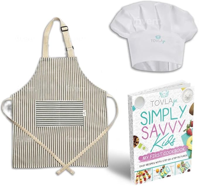 TOVLA JR. Apron Gift Set for Kids with Pocket for Boys and Girls, Comfortable Cotton Canvas for Baking and cooking