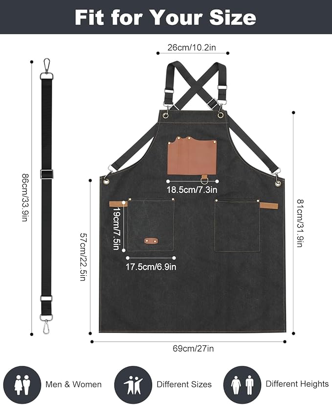 Kitchen Apron - 3 Large Pockets, Cross Back Apron With Adjustable Straps, Cooking Kitchen Chef Apron For Women And Men, Wear-Resistant & Easy To Clean.