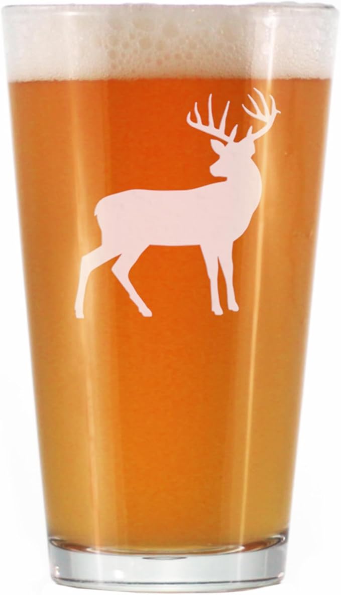 Deer Pint Glass for Beer - Cabin Themed Gifts or Rustic Decor for Men and Women - Fun Drinking or Party Glasses - 16 oz
