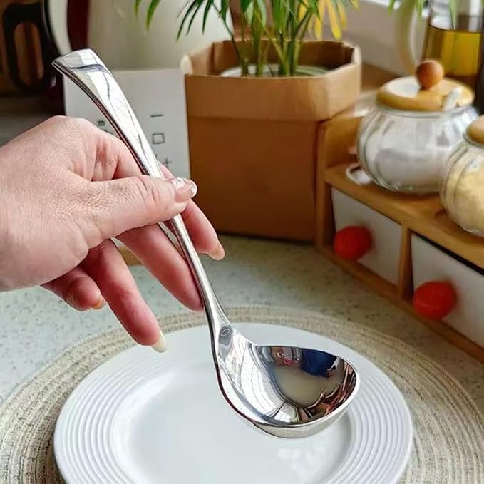 2-Pack 18/10 Stainless Steel Gravy Ladle, Sauce Ladle, with Pouring Spout, Small Soup Spoon for Gravies and Dressings, Dishwasher Safe