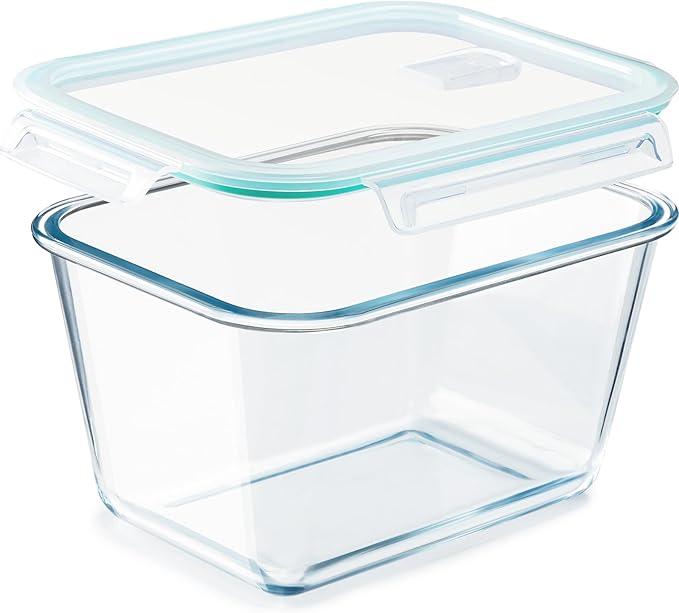NUTRIUPS 2.6 L Large Glass Food Storage Containers, 9×6×5in Deep Rectangular Meal Prep Containers, Glass Microwave Bowls with Lids (one piece)
