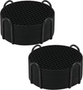Silicone Coaster Set of 16 with Holder - Anti-Slip, Non-Stick, Anti-Overflow Tabletop Protection and Decor (Black, 16 Pcs)