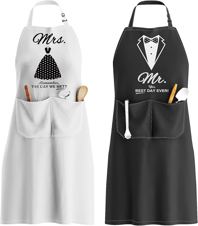 Couples Apron Set - Wedding Engagement Gifts for Couples, Funny Kitchen Gifts for Couples, Bridal Shower Gifts, Christmas