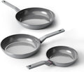 Sanho Healthy Ceramic Non-Toxic Frying Pan Set, 3-Piece (8, 10 & 12 Inch) Non Stick Skillets, PFAS PTFE PFOA Free, Induction Compatible, Dishwasher Safe Gray Cookware Set