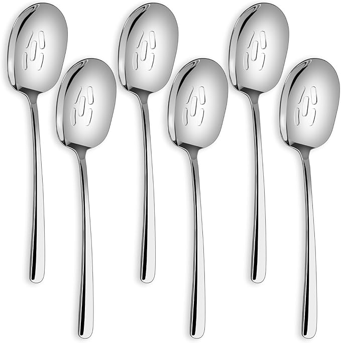 SOLEADER Extra Large Slotted Spoons for Cooking,12 Inch Stainless Steel Slotted Spoon, Slotted Cooking Spoon,Serving Spoon,Buffet Serving Utensils,Spoons Silverware,Pack of 6