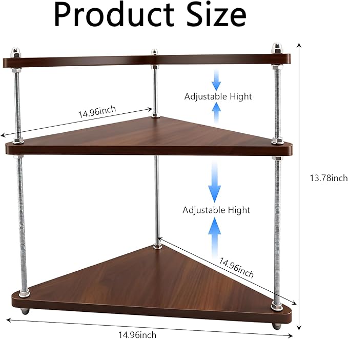 Adjustable 3 - Tier Corner Display Shelf for Kitchen, Pantry & Makeup Organization - Ideal for Spice, Coffee Cup, Cosmetic Display & Decorative Ornaments, 10.87"x14.96"x13.78"