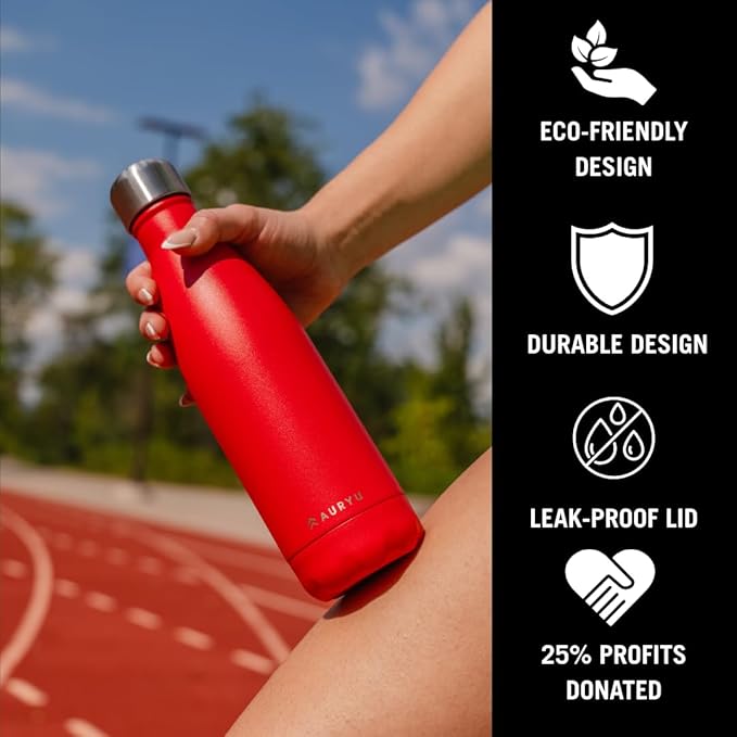 Best in Class Triple-Walled Insulated Stainless Steel Water Bottle, Keeps your Drinks Cold for up to 24 Hours and Hot for up to 12 Hours, Leak Proof, Make a Difference in the World, Red, 17oz