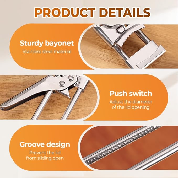 Adjustable Stainless Steel Jar Opener, Easy Grip Jar Opener for Weak Hands, Multifunctional Bottle & Lid Opener Kitchen Accessories (3PC)