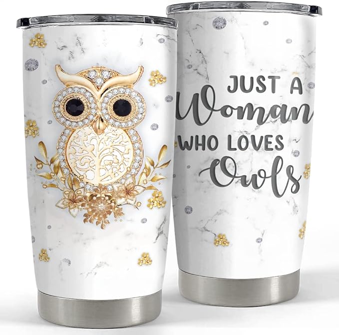 SANDJEST Owl Tumbler Jewelry Style Just A Woman Loves Owls 20oz Tumblers with Lid Gift for Women Girl Daughter Sister Animal Lovers Christmas Birthday Presents
