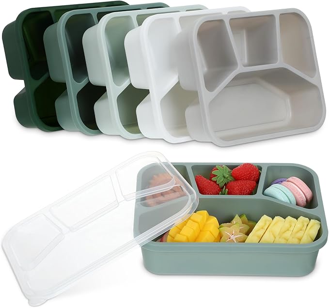 Honeydak 5 Pack Snack Containers 4 Compartment Bento Snack Boxes Reusable Lunchable Containers with Lids Divided Meal Prep Lunch Food Storage Box for School Work Travel(Sage,Mixed)