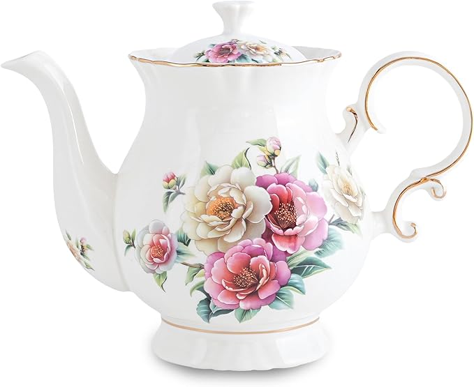 Flower tea pot，35.5oz Ceramic teapot with lid，Vintage teapot for Flower tea，Milk, Coffee