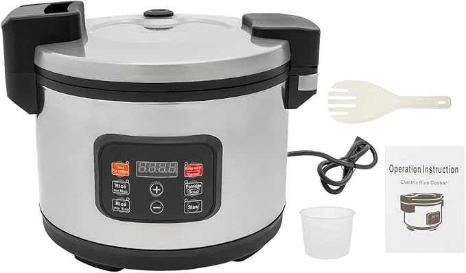 13.8 QT Commercial Rice Cooker & Warmer, 32-Cup (Uncooked) / 65-Cup (Cooked) Large Capacity Rice Cooker for Restaurant with Nonstick Inner Pot, Hinged Lid LED Display