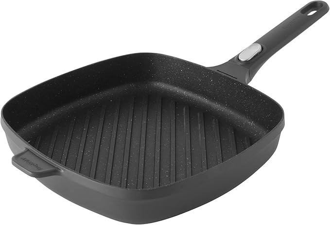 BergHOFF GEM Non-stick Cast Aluminum Grill Pan 11" 3.4 qt. Square Stay-cool, Detachable Handle Ferno-Green, PFOA Free Coating Induction Cooktop Fast Heating Oven Safe