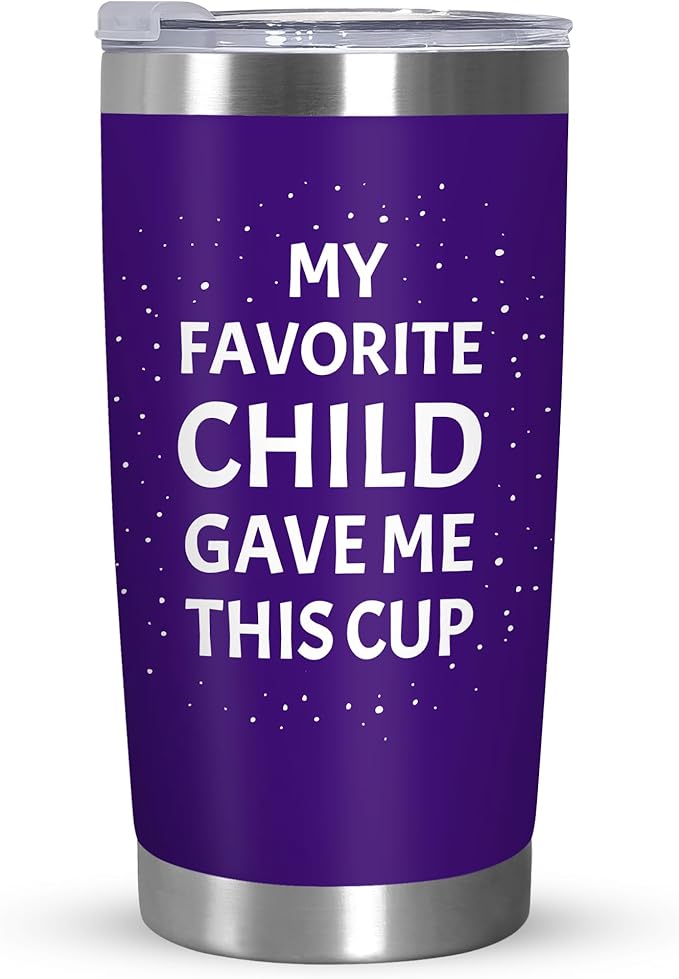 TEEZWONDER Christmas Birthday Gifts for Mom from Daughter Son - Favorite Child 20 oz Stainless Steel Insulated Coffee Tumbler with Lid - Mothers Mama Birthday Gifts, Funny Tumbler for Women